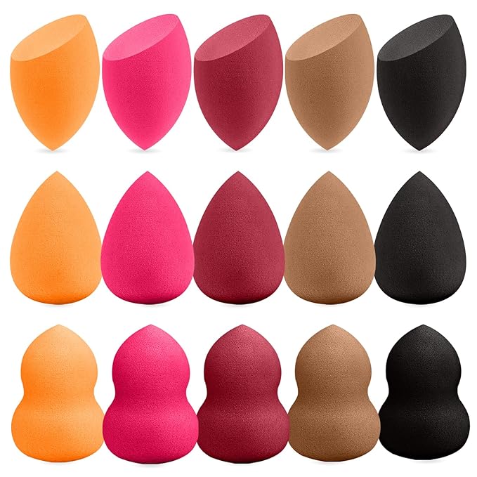 15 Pcs Multicolor Makeup Sponge Set - Latex-Free, Soft & Reusable Beauty Blender Sponges for Wet/Dry Use Blending Powder Puff for Foundation & Concealer Washable Makeup Sponges