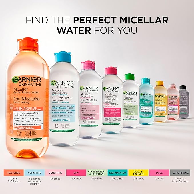 Garnier Micellar Water For Waterproof Makeup, Hydrating Facial Cleanser & Makeup Remover, Suitable for Sensitive Skin, Vegan, Cruelty Free, 13.5 Fl Oz (400mL), 1 Count
