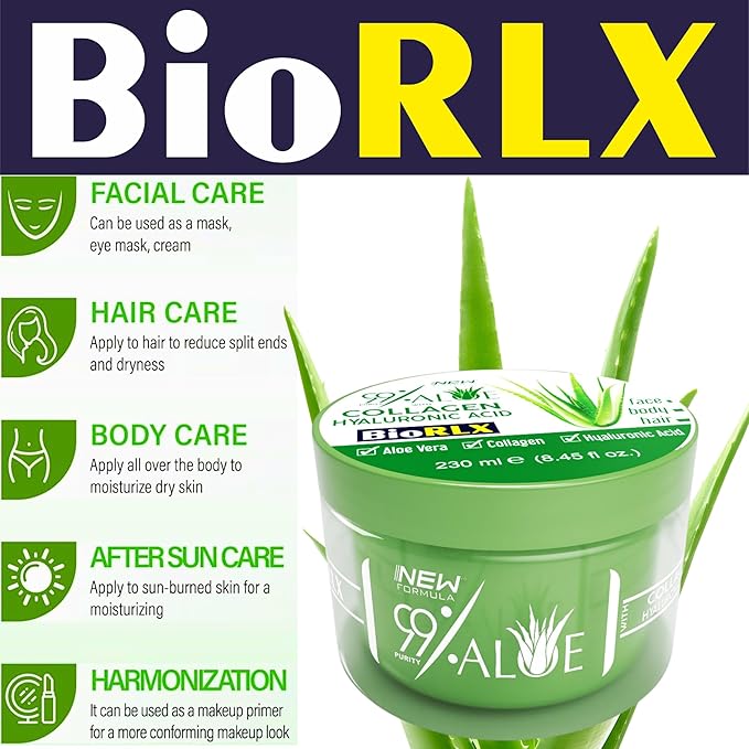 BioRLX 99% Aloe Vera Gel with Collagen and Hyaluronic Acid (Jar, 8.5 fl.oz)