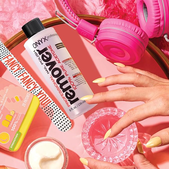Onyx Professional 100% Pure Acetone Nail Polish Remover Kit with 7 inch Nail File, 8 fl oz - Made in USA, Maximum-Strength Nail Polish Remover for Gel, Artificial & Glitter Nail Polish