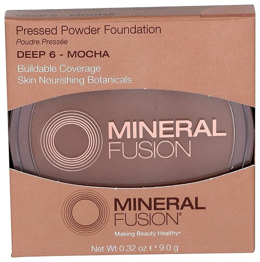Mineral Fusion Pressed Powder Foundation, Deep 6 - Deep Skin w/Cool Undertones, Age Defying Foundation Makeup with Matte Finish, Talc Free Face Powder, Hypoallergenic, Cruelty-Free, 0.32 Oz
