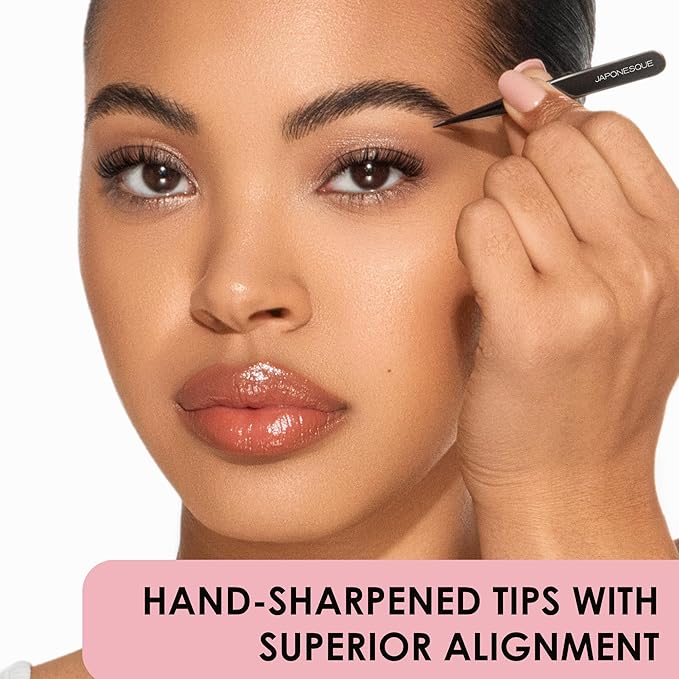 JAPONESQUE Slant and Point Tweezers Set, for Defining and Shaping Brows, Made with Hand-Sharpened Stainless, Ideal for Travel