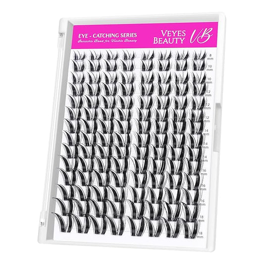 VEYESBEAUTY Lash Clusters Individual Eyelash Extensions Thin & Invisible Band DIY False Eyelashes for Self-application Newbie's Five-Second Series Wispy Lash Tray, Bunny 8-16mm Mixed Length