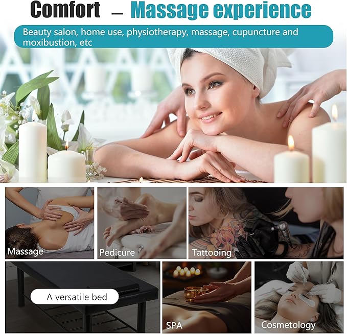 PayLessHere Metal Frame Massage Table Stationary Massage Bed 75" L 30" W 4" THK Memory Foam Layer Heavy Duty Stationary Physical Therapy Bed for Spa Footmassage Facial CareSpa Tattoo