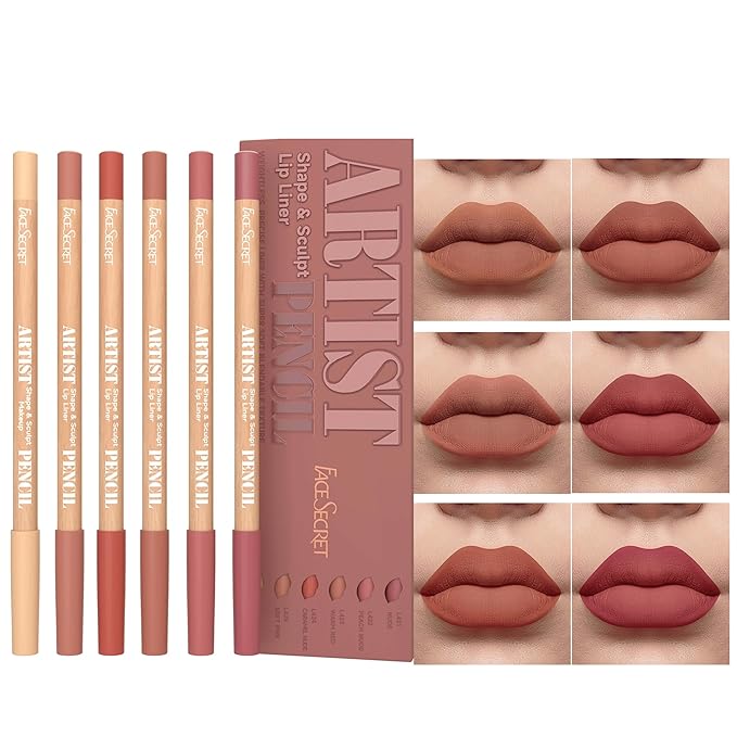 6pcs Nude Lip Liner Makeup Set - Waterproof & Smudge-Proof Matte Pencil, Long-Lasting & Durable, Smooth & Easy Glide, Non-Smudge, Contouring, Filling & Layering (NUDE-BERRY Set, 6 Count (Pack of 1))