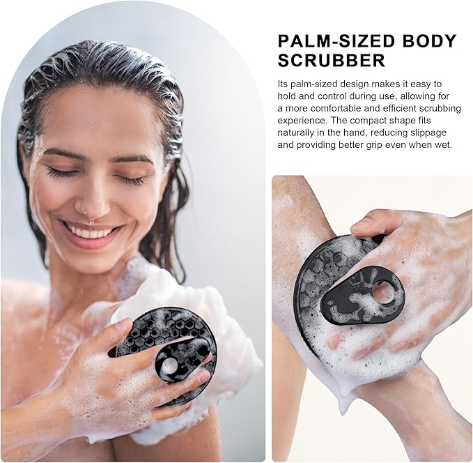 INNERNEED Food-Grade Silicone Body Scrubber Gentle Cleansing Brush with Exfoliating Net Sponge Bath Scrubbing Washcloth Case, More Hygienic and Well Lather (Black Set)