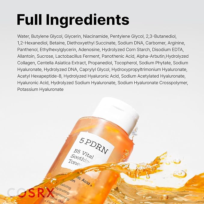 COSRX 5 PDRN B5 Vital Soothing Toner - Korean Toner for Rejuvenating & Soothing Skin with Salmon DNA, Centella, Lactobacillus PDRN & Panthenol, Korean Skin Care, Stocking Stuffers (280ml/9.46 fl.oz.)
