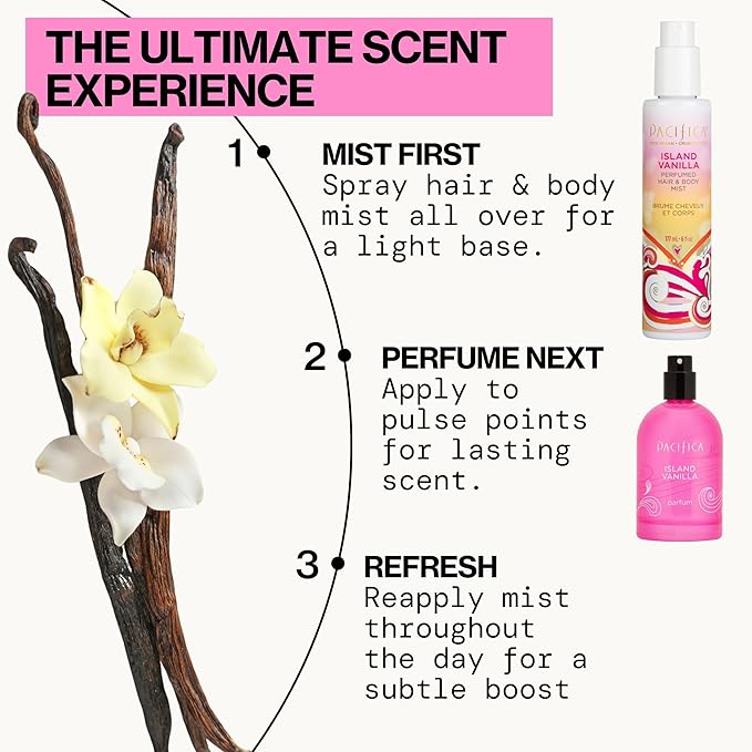 Pacifica Island Vanilla Hair Mist Perfume and Full Body Spray for Women - Fragrance Spray for A Mood-Lifting Experience, Paraben-Free, Clean Beauty No Alcohol, Vegan & Cruelty-Free, 6 oz oz