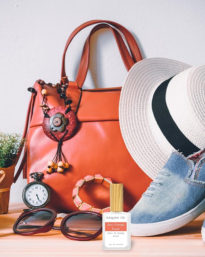 Juicy Georgia Peach Natural Hair & Body Mist Spray, Pure Essential and Fragrance Oils, Alcohol-Free, Handmade in California, 0.5Fl Oz