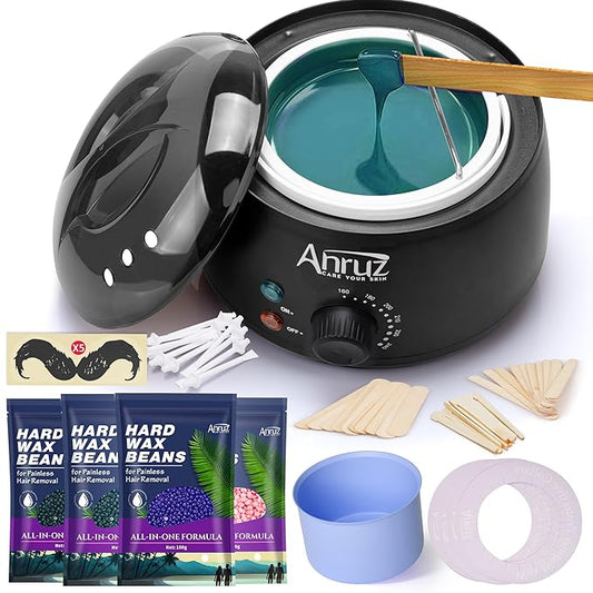Waxing Kit for Women Men - Wax Kit for Hair Removal with Silicone Bowl,4 Bags Hard Waxing Beads and 30 Sticks - at Home Use Wax Warmer for Full Body, Bikini, Eyebrow, Face, Sensitive Skin
