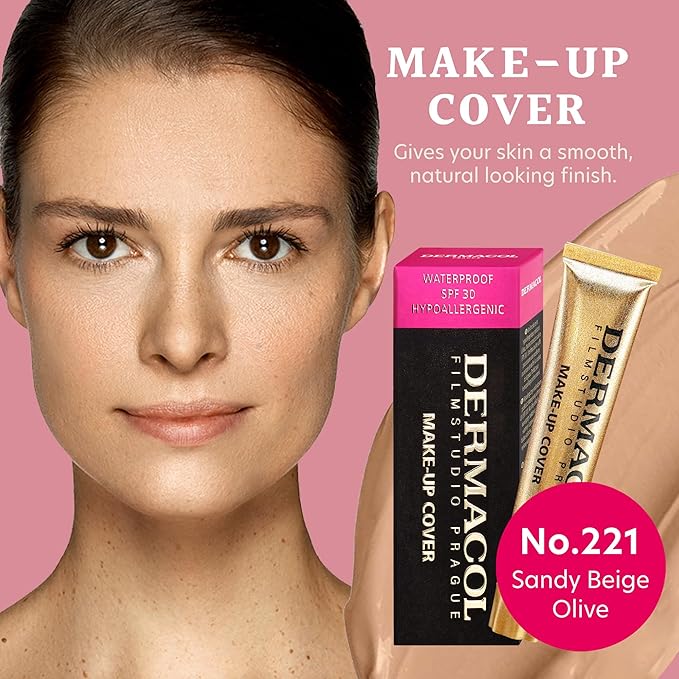 Dermacol Mini Full Coverage Foundation 13g, Liquid Matte Makeup with SPF 30, Waterproof Foundation for Oily Skin, Acne & Under Eye Bags, Long-Lasting Makeup Products Shade- 221