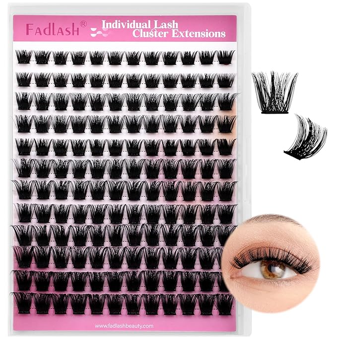 FADLASH Lash Clusters Natural Eyelash Clusters 8-16mm DIY D Curl Cluster Eyelash Extensions with Soft Thin Band Reusable Individual Lashes for Self Use (W33, 10-16mm)