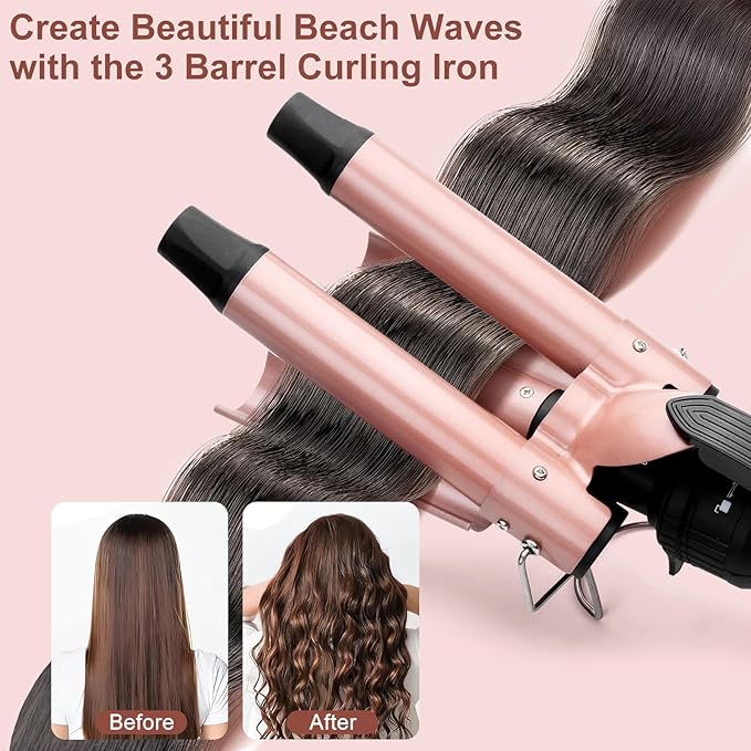 5 in 1 Curling Wand Set, Three Barrel Curling Iron Set with 3 Barrel Curling Iron and 4 Interchangeable Ceramic Curling Wand(0.5”-1.25”), Fast Heating, Include Glove & 2 Clips