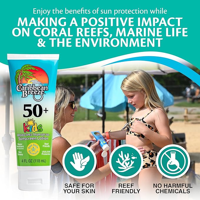 Reef Friendly Kids Sunscreen Lotion SPF 50, Mango Lime Scent Body Sunscreen Lotion, Rich in Anti Oxidants, Water Resistant Up to 80 Minutes, Broad Spectrum Body Lotion with Sunscreen, 4 oz (120 ml)