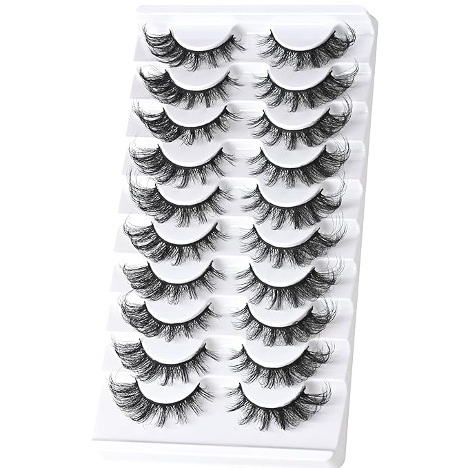 FARRED Fox Eye Lashes Natural False Eyelashes Wispy Mink Cat Eye Lash Fluffy Wispies Eyelash Natural Look 10 Pairs Fake Lashes Pack Volume Lash Strips Pestañas (Z08|8-16MM)
