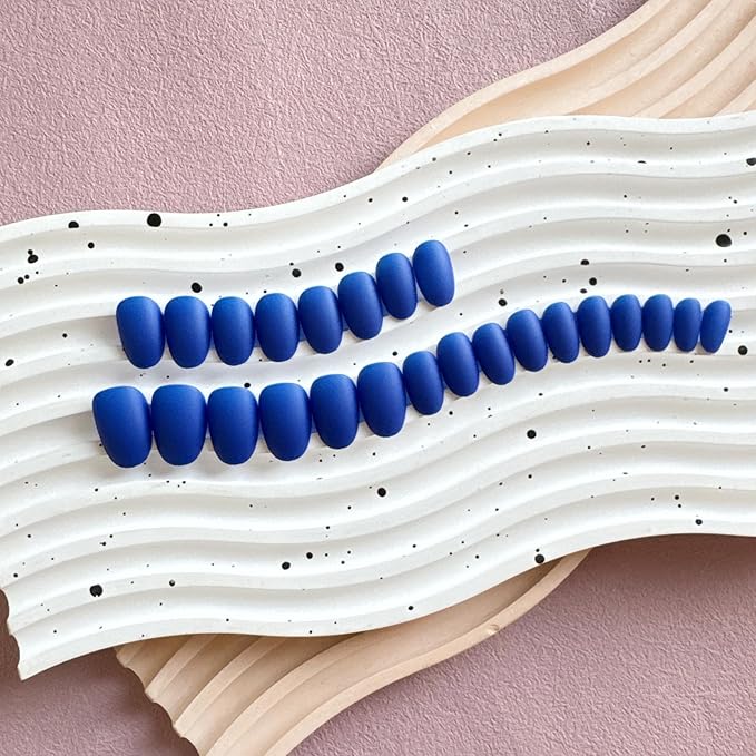 Matte Royal Blue Press on Nails Short Almond Fake Nails Press ons, Thick Solid Color Glue on Nails Short False, Medium Almond Oval Round Shaped for Women, 24Pcs Natural Acrylic Gel Nail