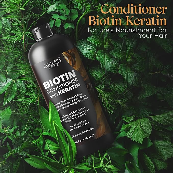 Biotin Conditioner with Keratin - Intense Repair & Strength Boost Formula - Nourishes Scalp for Healthy Hair Growth, with Tea Tree Oil & DHT Blockers, for Men & Women, 16 fl oz - SOULSPA PURE