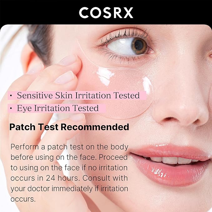 COSRX Pink Peptides Collagen Hydrogel Eye Patch for Puffy Eyes and Dark Circles, Under Eye Mask, 60 Under Eye Patches, Korean Skin Care