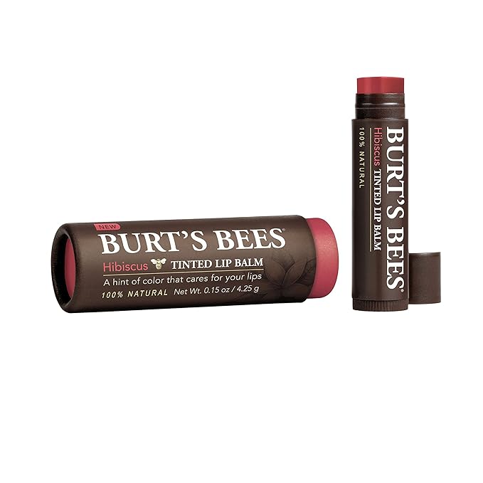 Burt's Bees 100% Natural Tinted Lip Balm, Hibiscus with Shea Butter & Botanical Waxes – 1 Tube