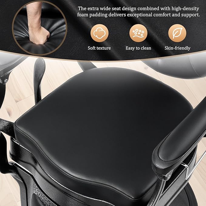 OmySalon Retro Barber Chair Heavy Duty, Aluminum Alloy Frame, Adjustable Headrest, Extra Wide Footrest, Hydraulic Salon Chair for Hair Stylist Reclining All Purpose for Beauty Spa Shampoo Styling