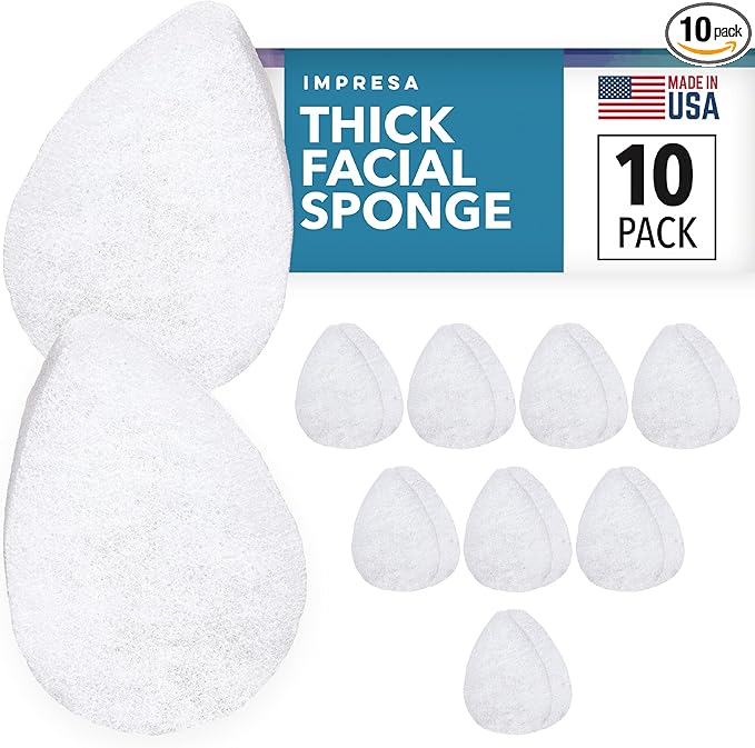 IMPRESA Facial Exfoliating Pads - Extra Thick White Pad Face Sponge - Deep Cleansing & Daily Exfoliation - 10 Pack for Normal to Oily Skin - Face Scrubber Facial Scrub Pads - Reusable & Made in USA