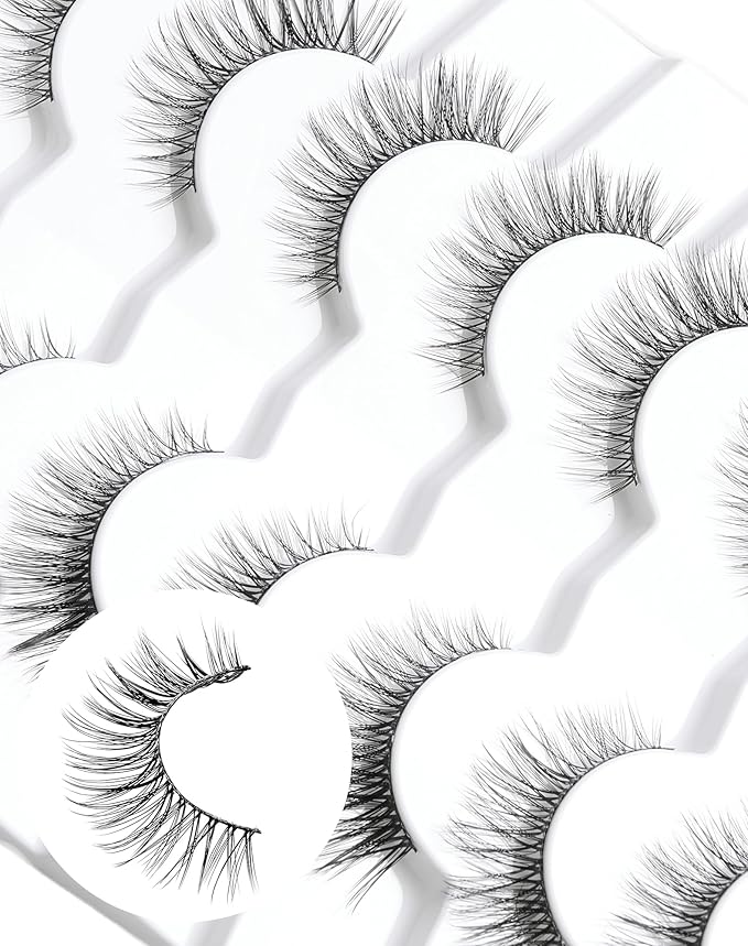 Cat Eye Lashes Wispy False Eyelashes Natural False Lashes Fox Eye Lashes Pack Demi Wispies Eyelashes Thick Mink Lashes Wispy Fake Lashes 7 Pairs