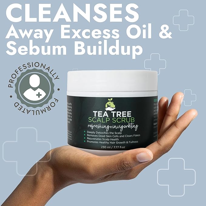 Tea Tree Scalp Scrub | Antifungal Itchy Scalp Treatment with Tea Tree Oil, Quartz Powder & Sea Salt | Gently Exfoliates, Relieves Dryness, Fights Dandruff, Promotes Healthy Hair Growth & Scalp Relief