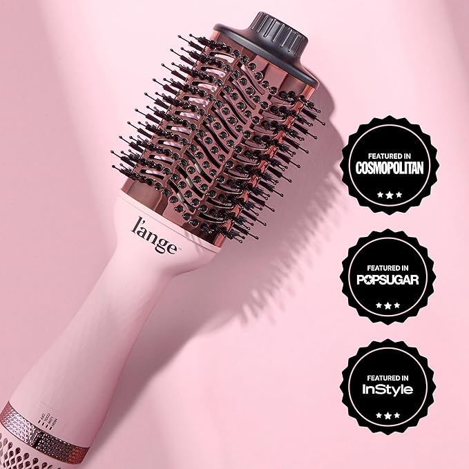 L'ANGE HAIR Le Volume 2-in-1 Titanium Blow Dryer Brush | Hot Air Brush for Hair Drying & Styling | Ionic Oval Barrel for Smooth, Frizz-Free Volume | (Blush – 60mm)