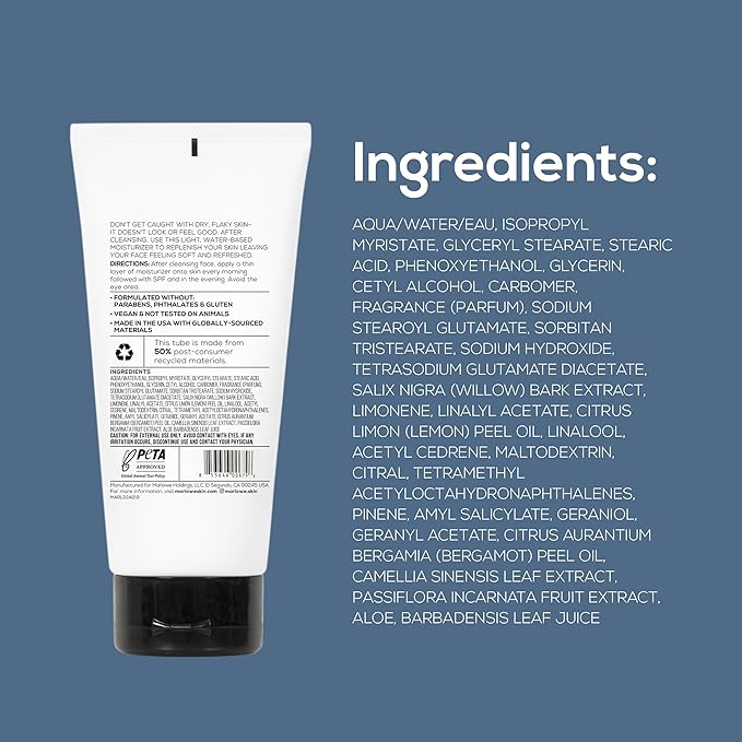 MARLOWE. No. 123 Facial Moisturizer 6 oz, Daily Face Lotion with Aloe Vera & Green Tea Extract, Hydrates, Nourishes, Restores & Soothes, Lightweight, Non-Greasy, Fresh Aloe Citron Scent