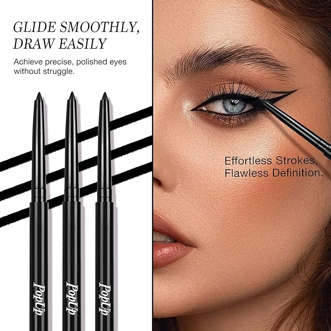 PopUp Black Eyeliner Pencils,Waterproof Gel Eyeliner Pencil Black Waterline Eye Liner Pen for Women Waterproof Smudge Proof Long-lasting (BLACK)