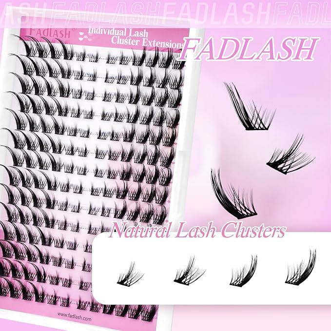 FADLASH Lash Clusters Wispy Eyelash Clusters Natural Individual Lashes 10-16 mm and Waterproof Cluster Eyelash Extensions with Soft Thin Band