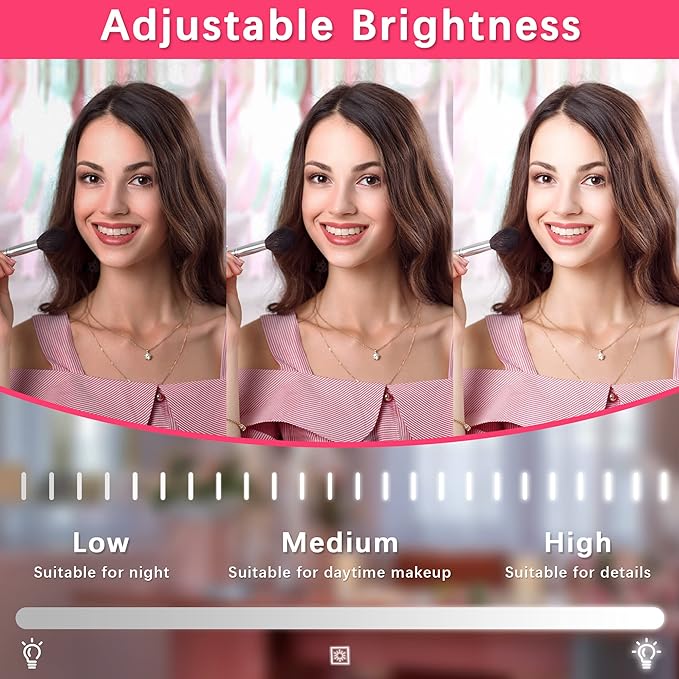 22x17 Inch Lighted Vanity Mirror with Dimmable LED Lights - 3 Color Modes, Smart Touch Control & 360° Rotating Base - Desk Makeup Mirror (Black)