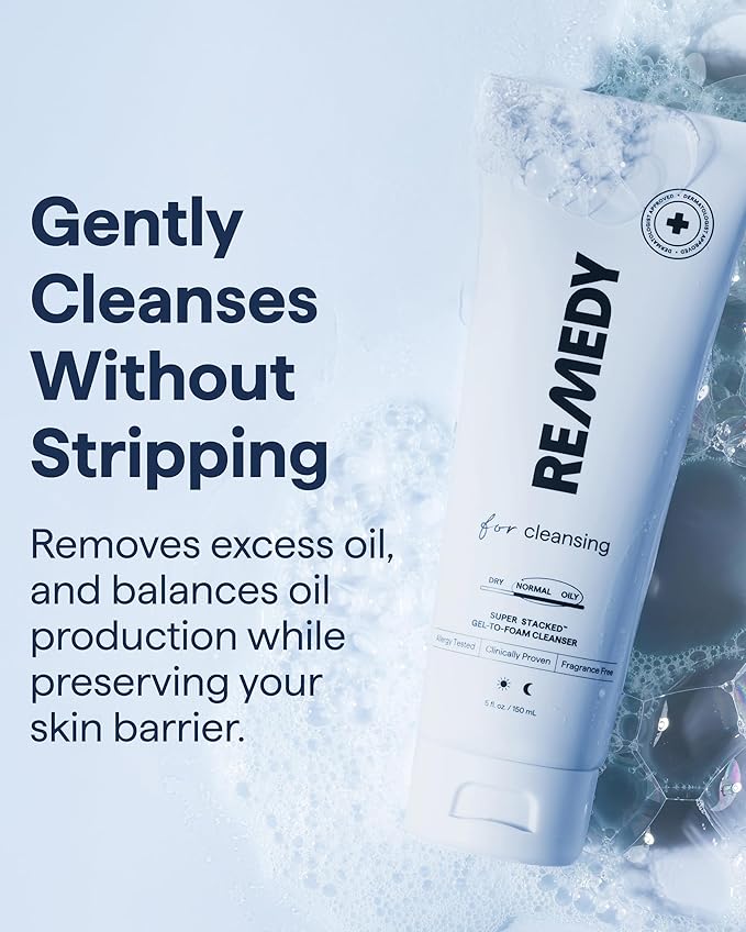 Remedy for Lightweight Cleansing - Gel to Foam Cleanser for Normal to Oily Skin - 0.5% Salicylic Acid, Ceramides, Glycerin, Green Tea - By Dermatologist Dr. Shah, 5 fl. Oz
