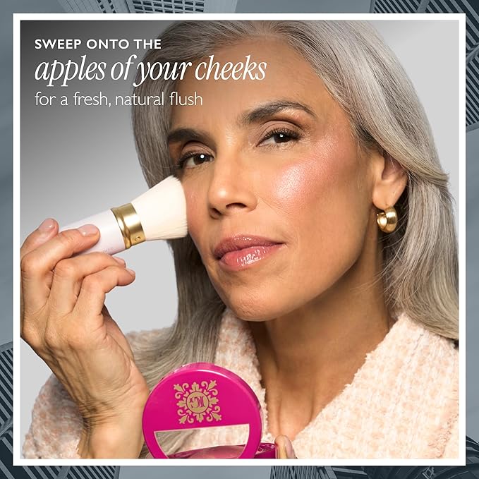 LAURA GELLER NEW YORK Holiday 2025 Limited Edition Baked Blush-n-Brighten Marbleized Blush - Skyline Sunset - Pink Color for Cheeks (02 Skyline Sunset + Kabuki Brush)