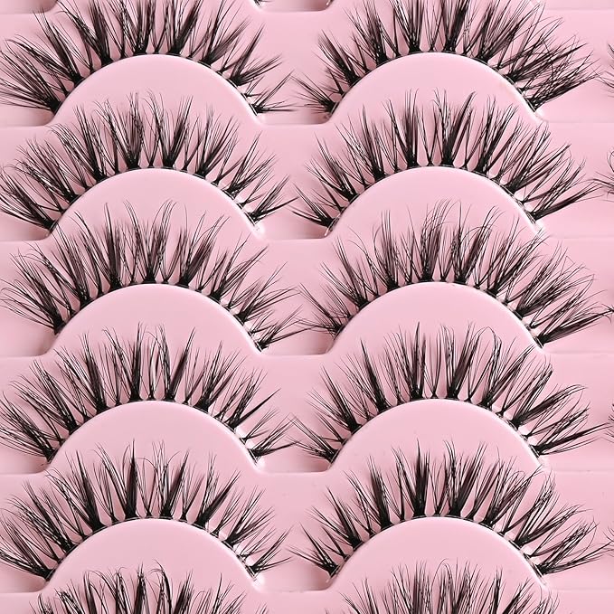 FARRED Cat Eye Lashes False Eyelashes Natural Look Clear Band Wispy Lashes 14 Pairs Lash Strips Hybrid Full Cateye Medium Length Strip Lashes Pack Pestañas (F28 | 8-14mm)