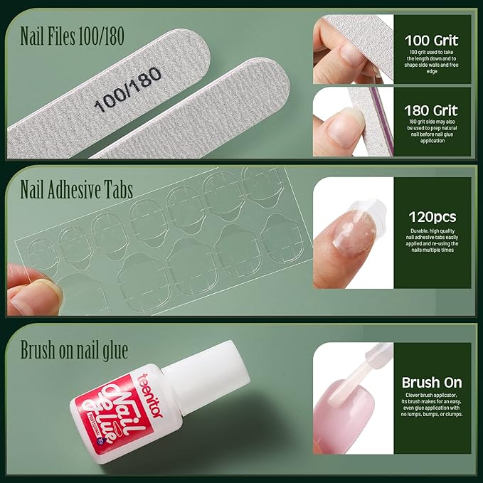 Teenitor 24 Pack 576 PCS Press On Nails Medium Length Coffin Glue On Nails, Coffin Shape Press On Nails Set, 12 Colors Coffin Matte Press On Nails, 12 Colors Glossy Press On Coffin Nail