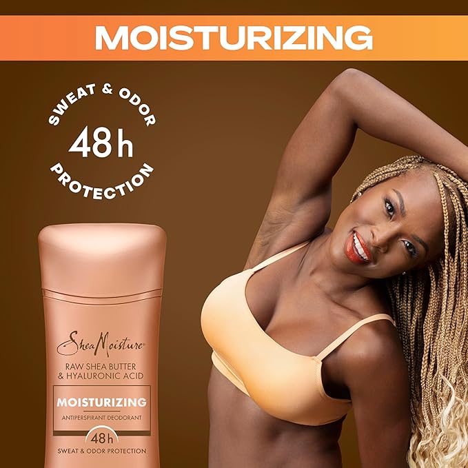 SheaMoisture Antiperspirant Deodorant Stick Moisturizing Raw Shea Butter & Hyaluronic Acid 2 Count for 48HR Sweat & Odor Protection with No Parabens & No Mineral Oil 2.6 oz