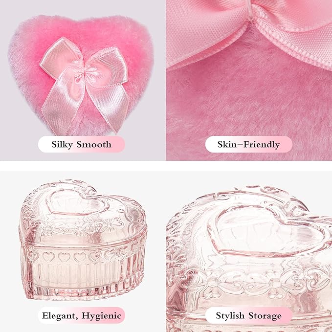 2 Pieces Large Body Powder Puff and Container Powder Container with Puff, Dusting Powder Puff Crystal Case, Body Powder for Women Soft Washable Reusable Velour Face Body Glitter Wet Dry Makeup(Love)