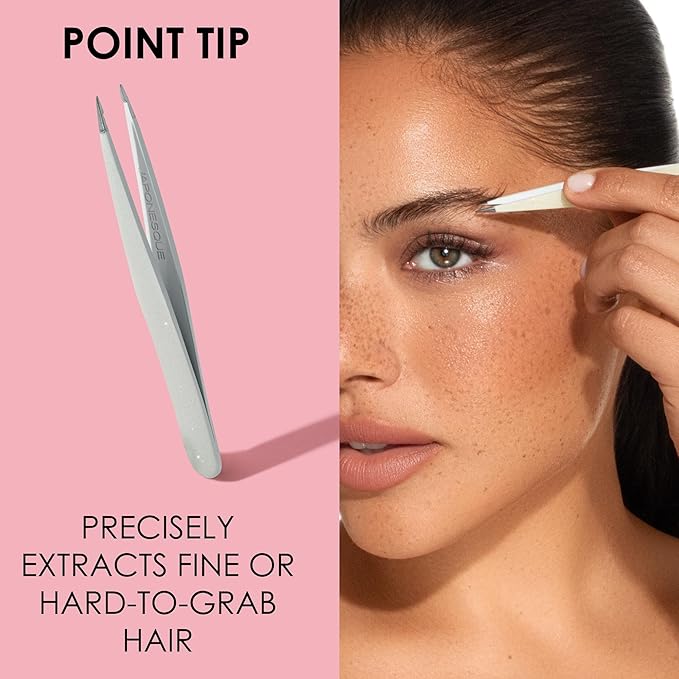 JAPONESQUE Pointed & Slant Tweezers Natural Shimmer Set, Precision Crafted, Hand Sharpened Tips for Shaping and Defining Brows