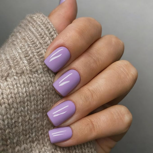 48Pcs Lilac Press on Nails Short Square Fake Nails, Glue on Nails Short Gel Nails Press ons, Acrylic Nails Stick on False Nails for Women, Natural Handmade Thick Extra Short Nails Small Petite
