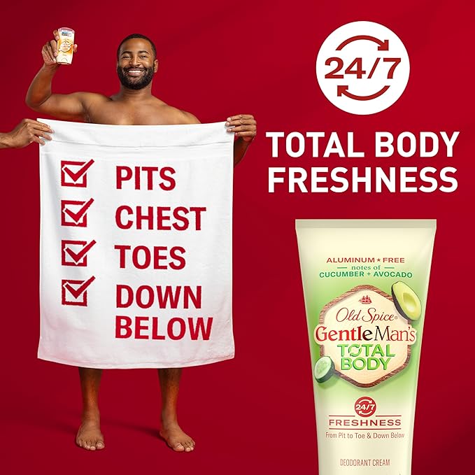 Old Spice Whole Body Deodorant for Men, Total Body Deodorant, Cucumber + Avocado, Aluminum Free Deodorant Cream for 24/7 Freshness // Dermatologist Tested Whole Body Deodorant, 3.0 oz