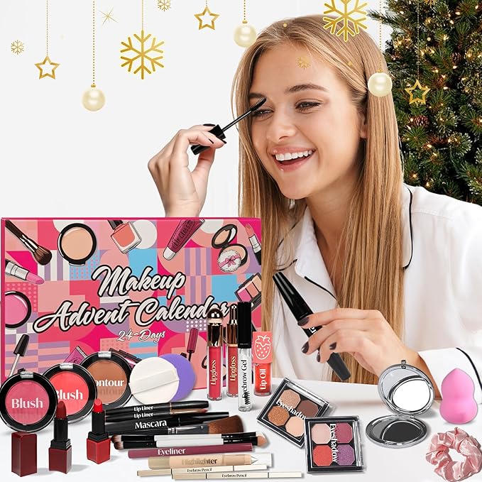 Makeup Advent Calendar 2025 Teen Girls Women Beauty Make Up Advent Calendar, 24 Days 2025 Christmas Countdown Full Makeup Kits Beauty Skincare Sets Gifts For Teen Girls women