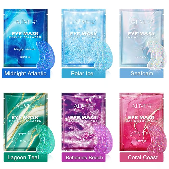 Under Eye Patches(12 Pairs), 6 Color Marine Collagen Eye Mask for Puffy Eyes, Dark Circles, Eye Bags, Wrinkles, Fine Lines.