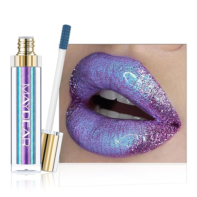 Maydear Chameleon Lipstick, High Pigmented for Women Metallic Shine Lip Gloss, Full-Coverage Multichrome Long Lasting Rainbow Makeup, Blue Purple