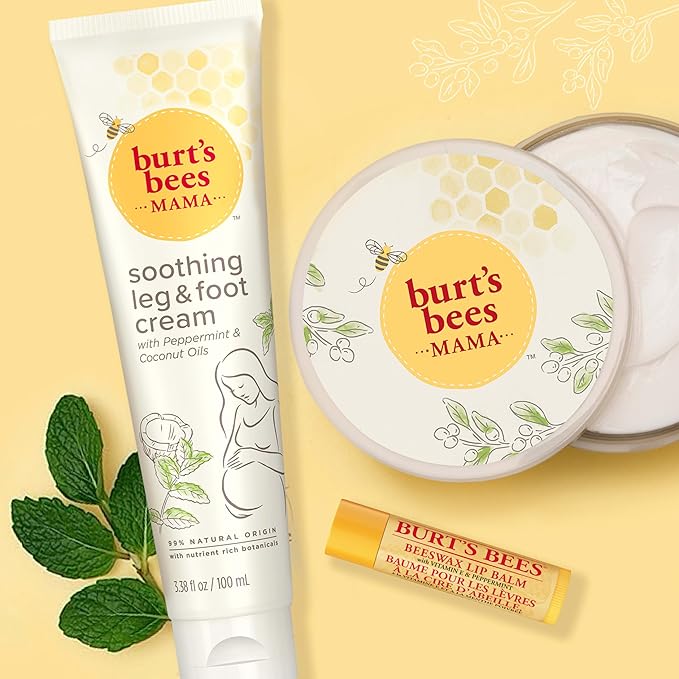 Burt's Bees Pregnancy Essentials Christmas Gifts Set, 3 Baby Shower Products & Must Have Baby Registry Items, Nourishing Skincare for Mom to be - Mama Belly Butter, Original Lip Balm, Leg & Foot Cream
