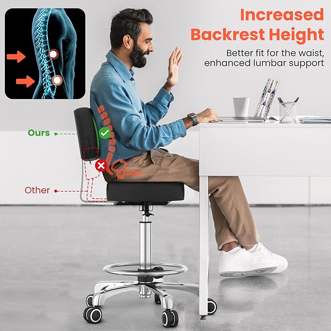 TASALON Professional Rolling Stool Chair, PU Leather Seat with Backrest,Height Adjustable, Swivel Metal Feet, Salon Spa Tattoo Massage Home Office Swivel Stool Chair Black