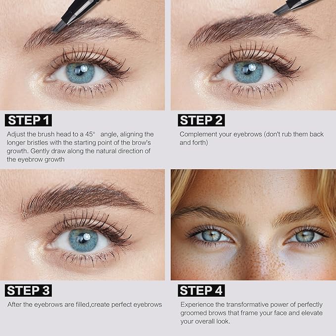 Microblading Brow-Fection Brow Eyebrow Pencil – Angled Brush Tip, Wild Natural Hair-Like Strokes, Patented Design, Long-Lasting & Smudge-Proof, for Beginners & Pros(02 Dark Brown）