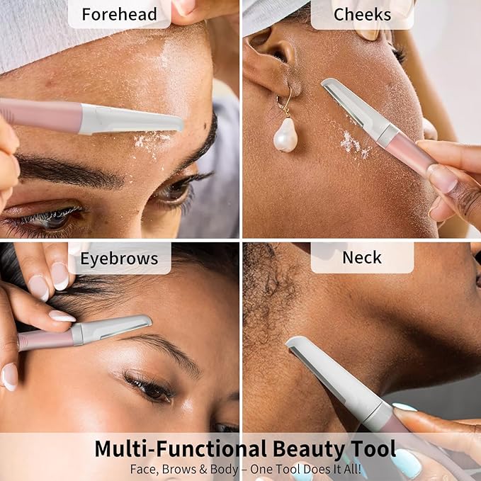 Dermaplane Razor for Women Face, Precision Face Razors for Women, Dermaplaning Tool, Gentle Exfoliation, Perfectly Shape Brows, Reusable Metal Handle with 8 Microblades, Pink