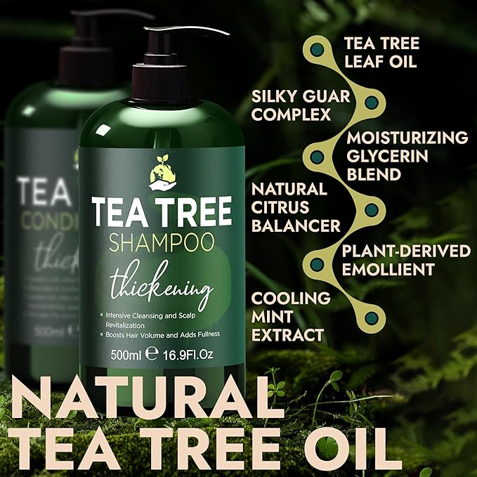 Tea Tree Shampoo & Conditioner Set | Thinning Hair Loss Treatments for Men and Women | Soothes Itchy Scalp & Dandruff | Boosts Hair Growth & Reduces Hair Loss | Sulfate & Paraben Free