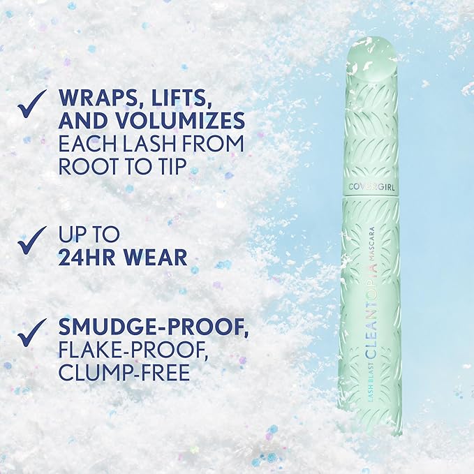 CoverGirl Lash Blast Cleantopia Volume Mascara, 790 Ultramarine Black Frost, Vegan Formula, Clean, Volumizing, for Sensitive Eyes, Doesn't Smudge, 0.32oz